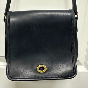 Vintage Coach Black Crossbody Bag with Gold Accent